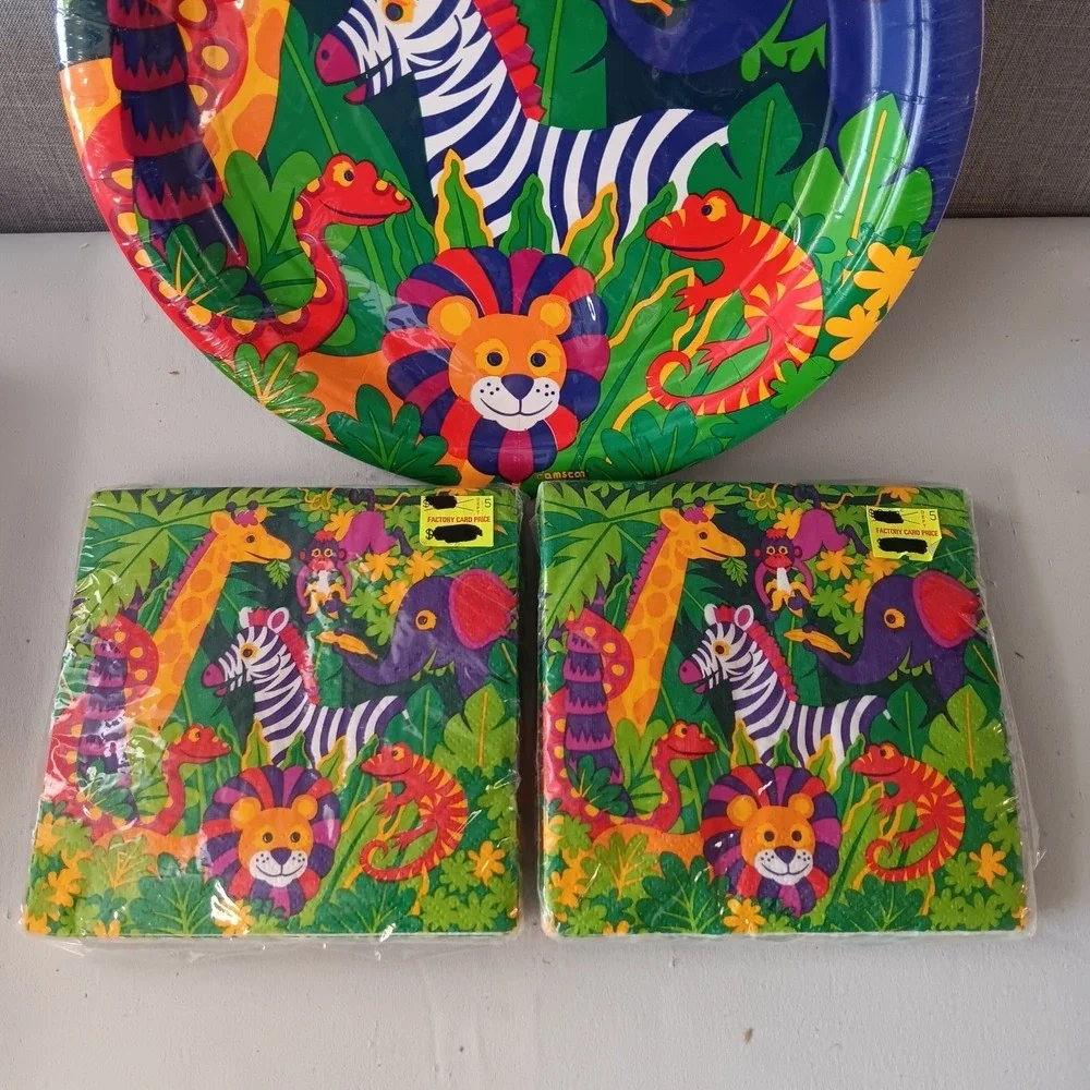 Amscan Jungle Fun Party Supplies 9 Inch Plates Napkins Lion Zebra Monkey Giraffe